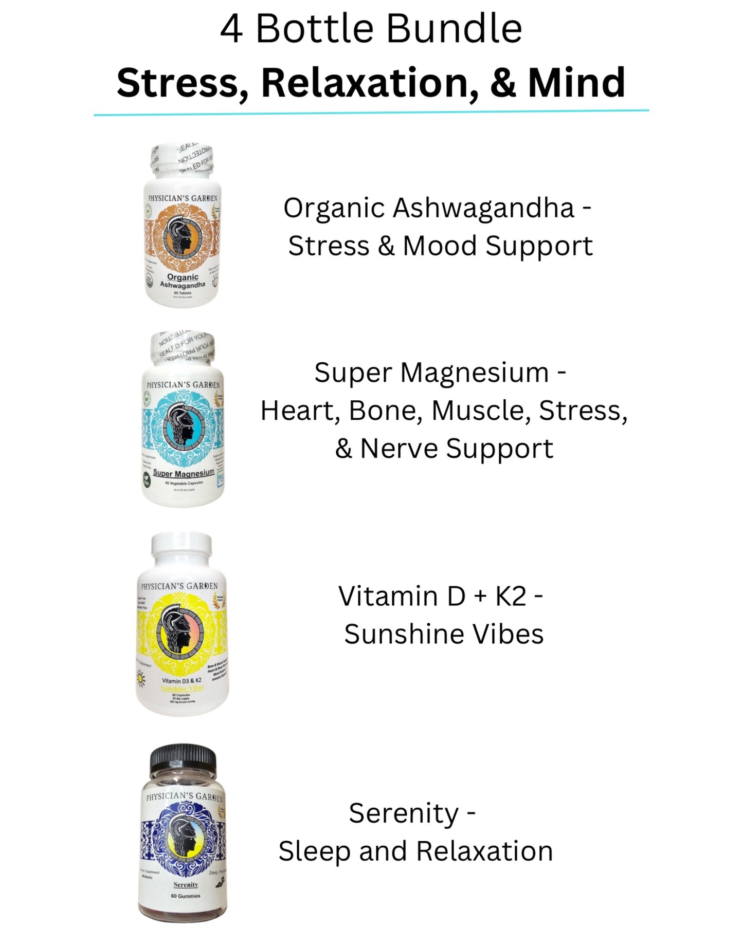 4 BOTTLES BUNDLE: Stress, Relaxation, & Mind